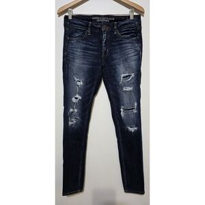American‎ Eagle Mid Rise Jegging Jeans Next Level Stretch Womens 8x30 Distressed